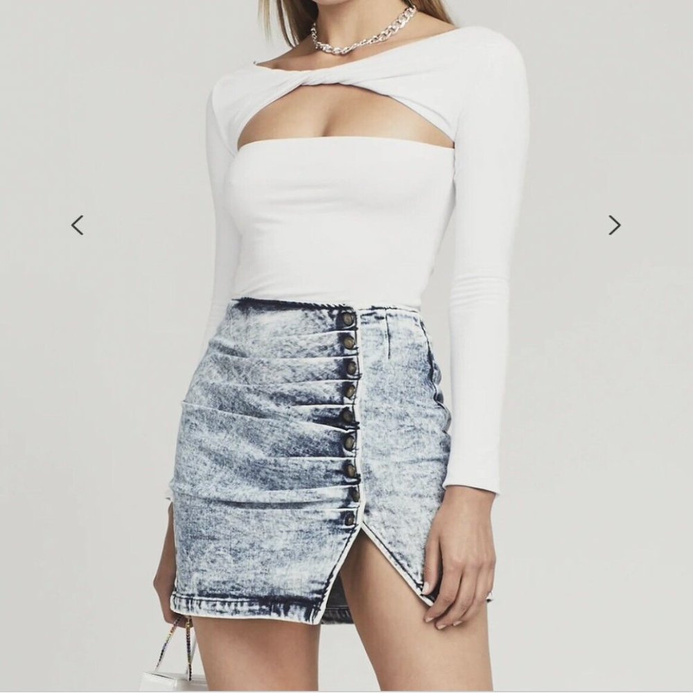 Retrofete Willa Denim Skirt in Light Blue Acid | Size XS NWT